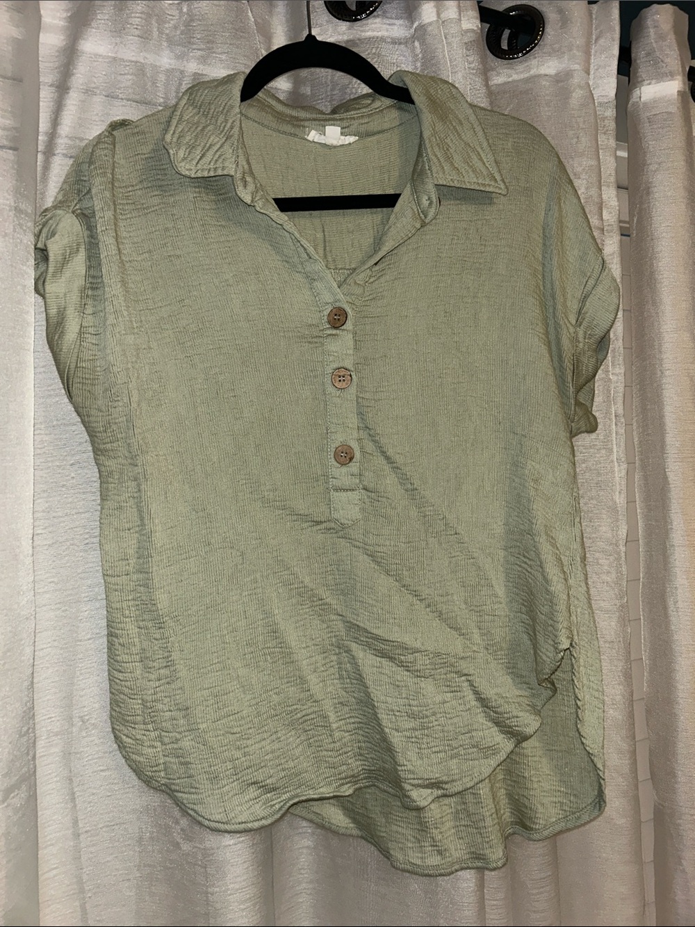 mine Light Sage Button-Up Short Sleeve Blouse